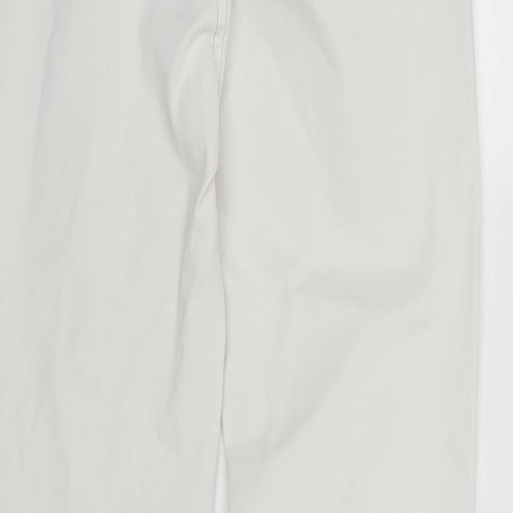 Brand and care label for Mango women’s white denim skinny jeans, size UK 10, 26-inch leg