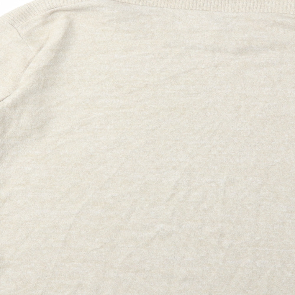 Brand and care label for Papaya women’s beige pullover sweatshirt, size M