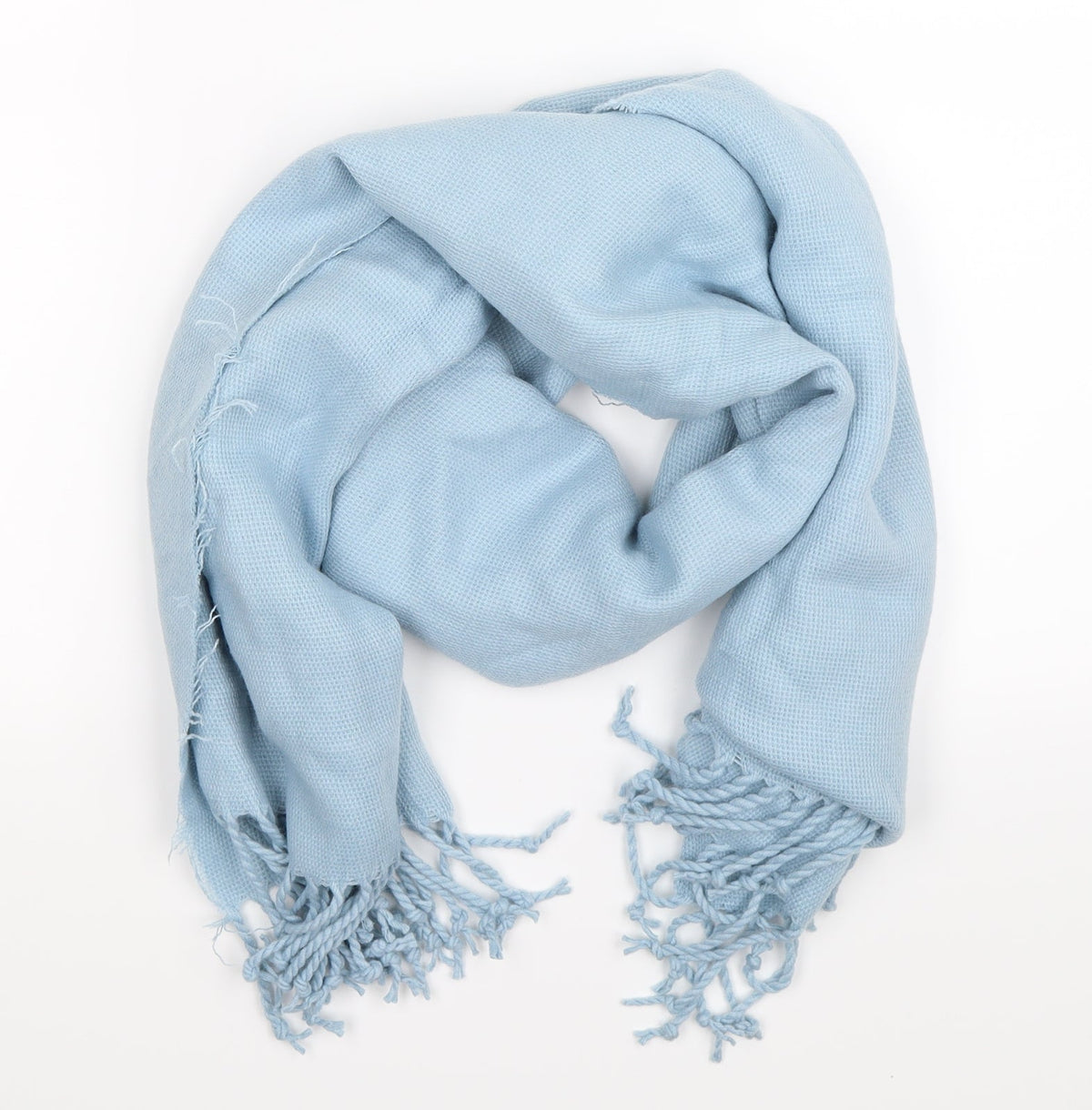 Front view of Kirktown House women’s blue knit scarf