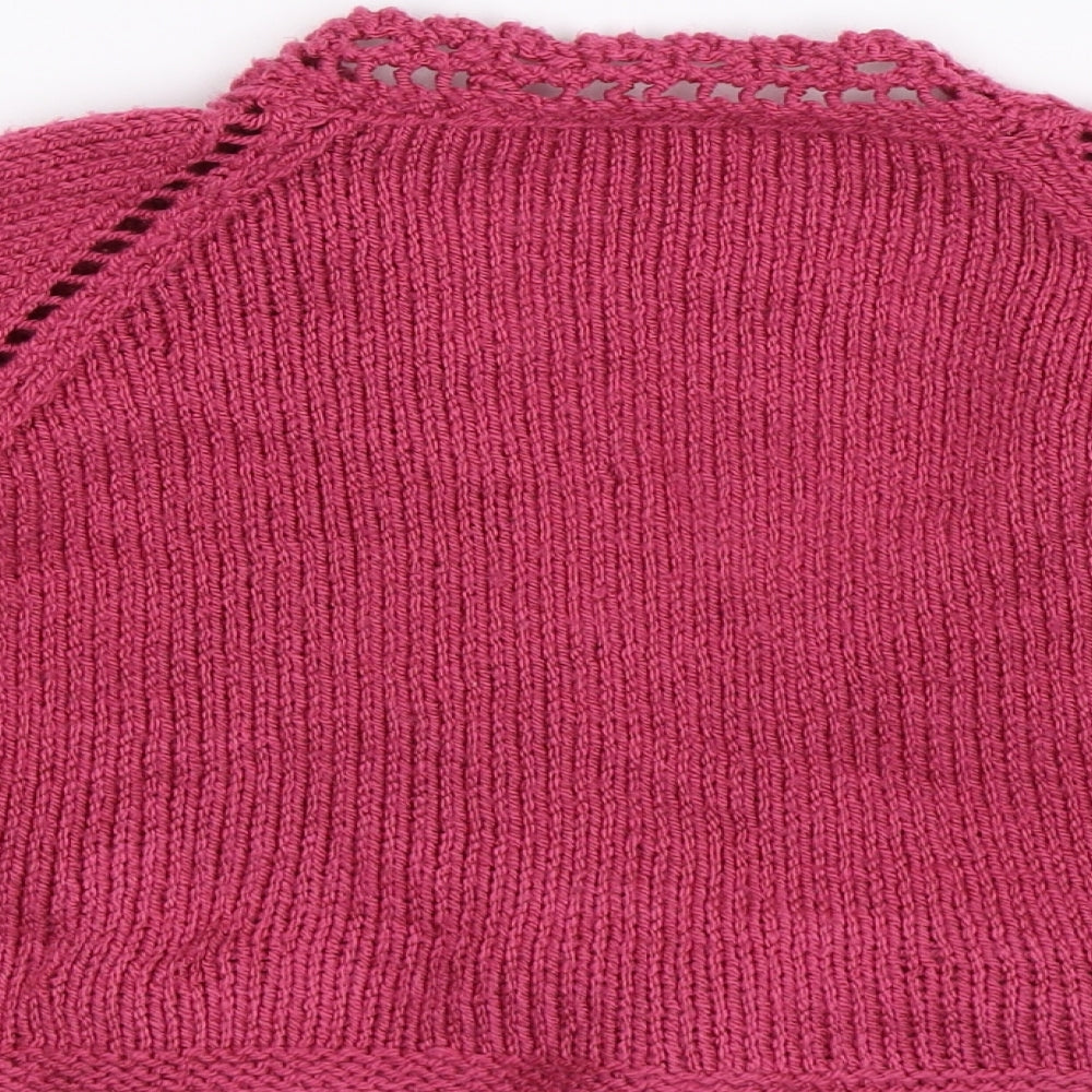 Brand and care label for Preworn girls’ pink knit cardigan jumper, size S