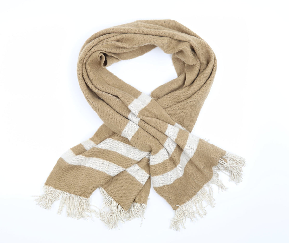 Front view of New Look women’s brown striped scarf