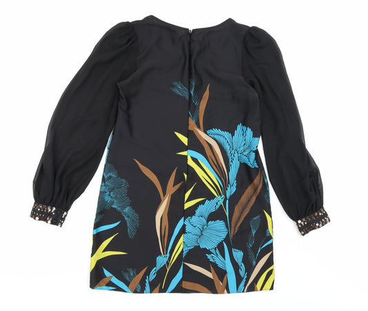 Star Womens Black Floral A-Line Size 12