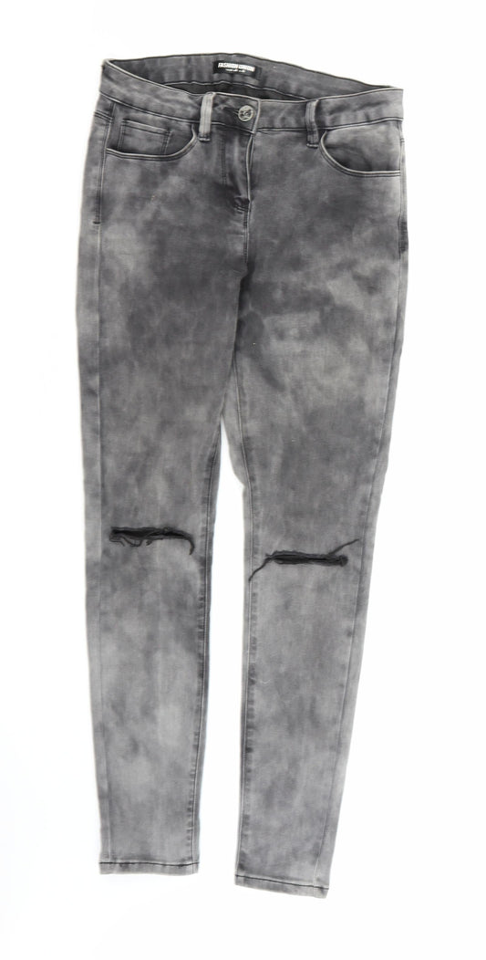 Additional front view of Fashion Union women’s grey denim skinny jeans, size UK 10, 28-inch leg
