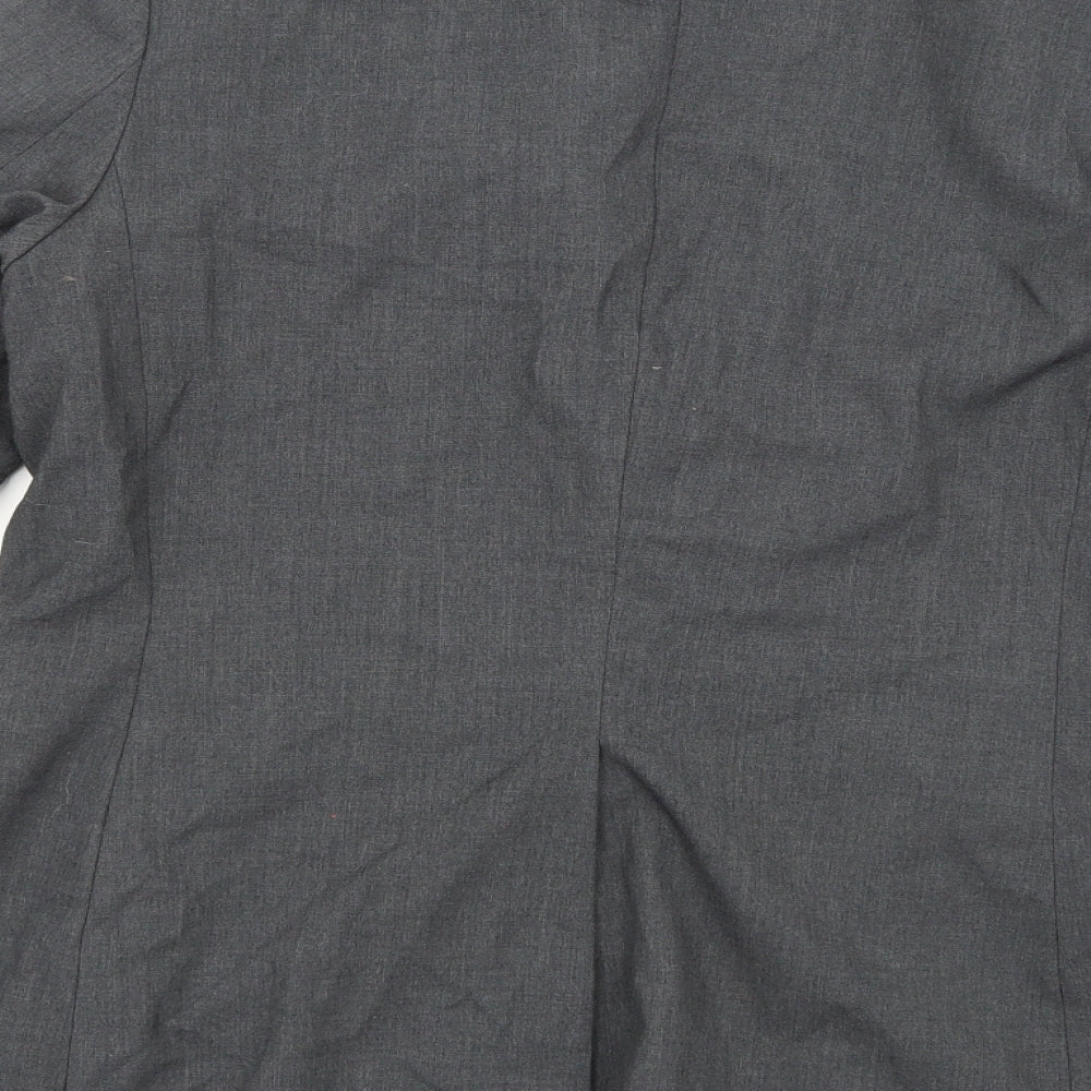 Brand and care label for H&M women’s grey rayon jacket suit jacket, size UK 12