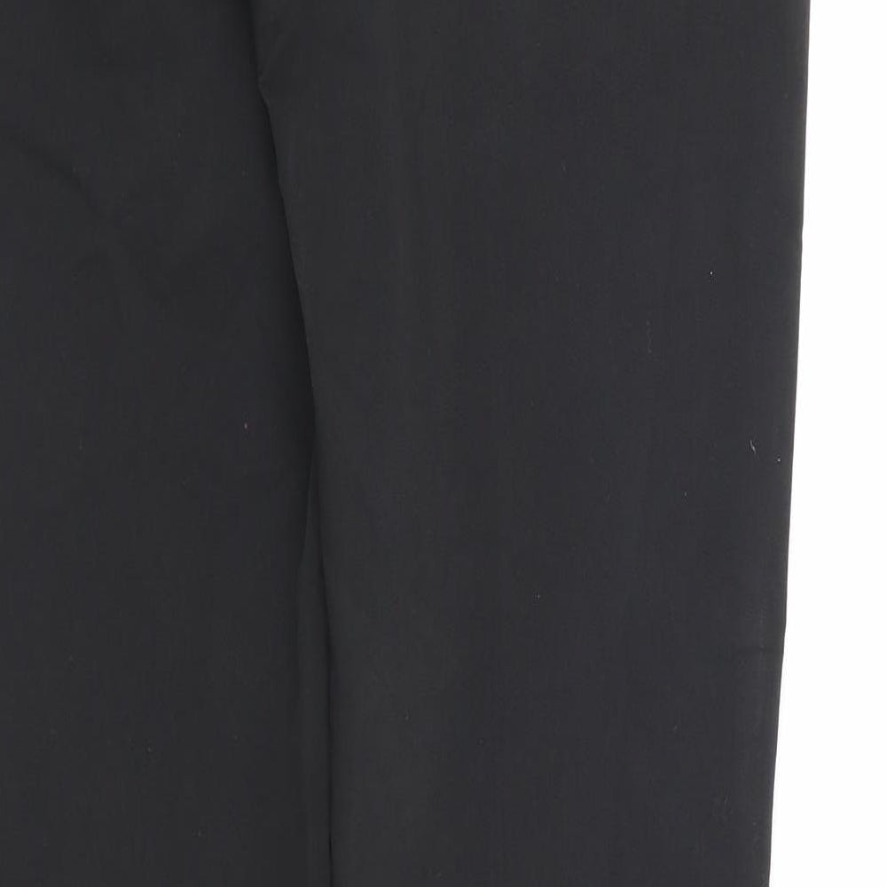 Brand and care label for Denny Rose women’s black rayon trousers, size M, 32-inch leg