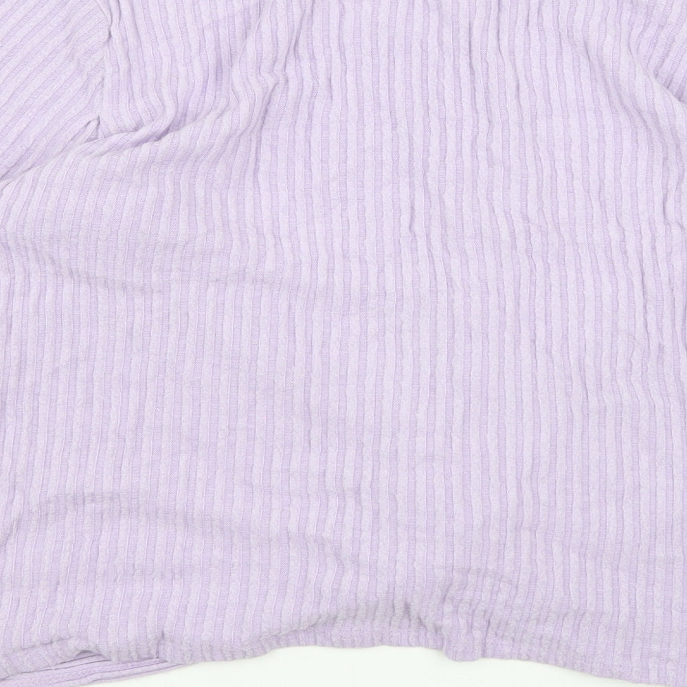 Brand and care label for New Look women’s purple knit wrap jumper, size UK 12