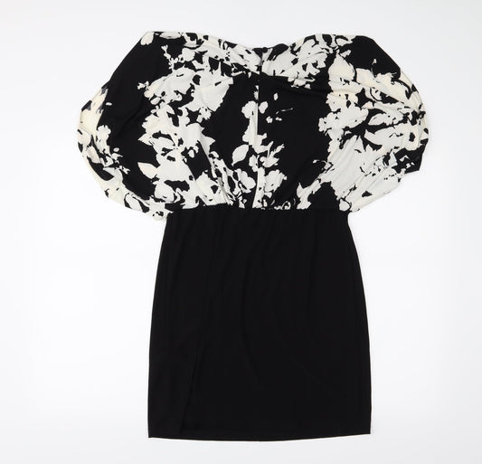 Scarlett Womens Black Floral A-Line Size 8