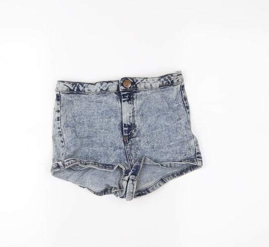 Additional front view of Topshop women’s blue hot pants shorts, size UK 10