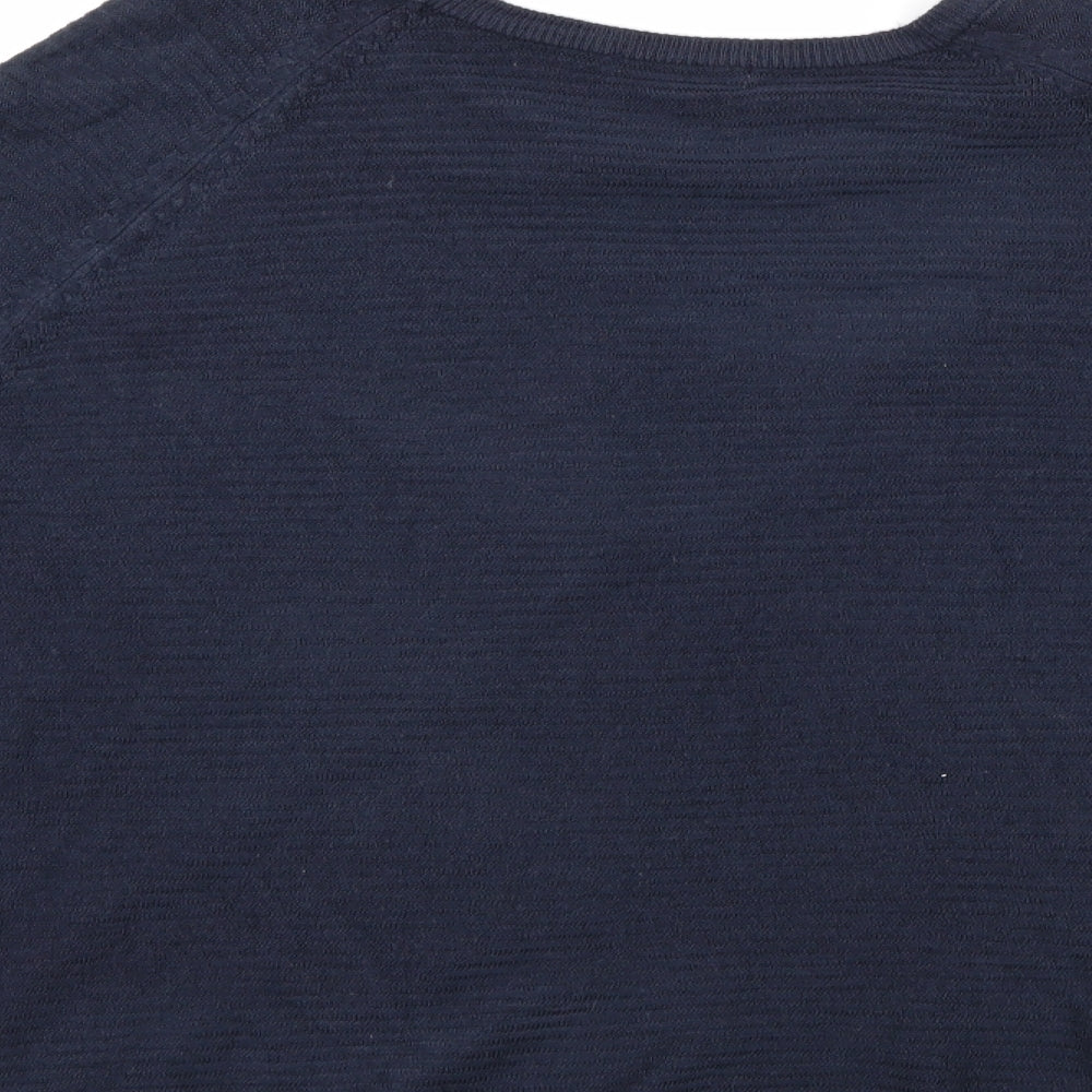 Brand and care label for Jaqueline deYong women’s blue jumper, size M