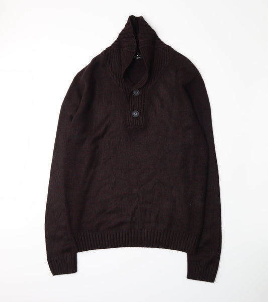 George Mens Red Knit Henley Jumper Size S