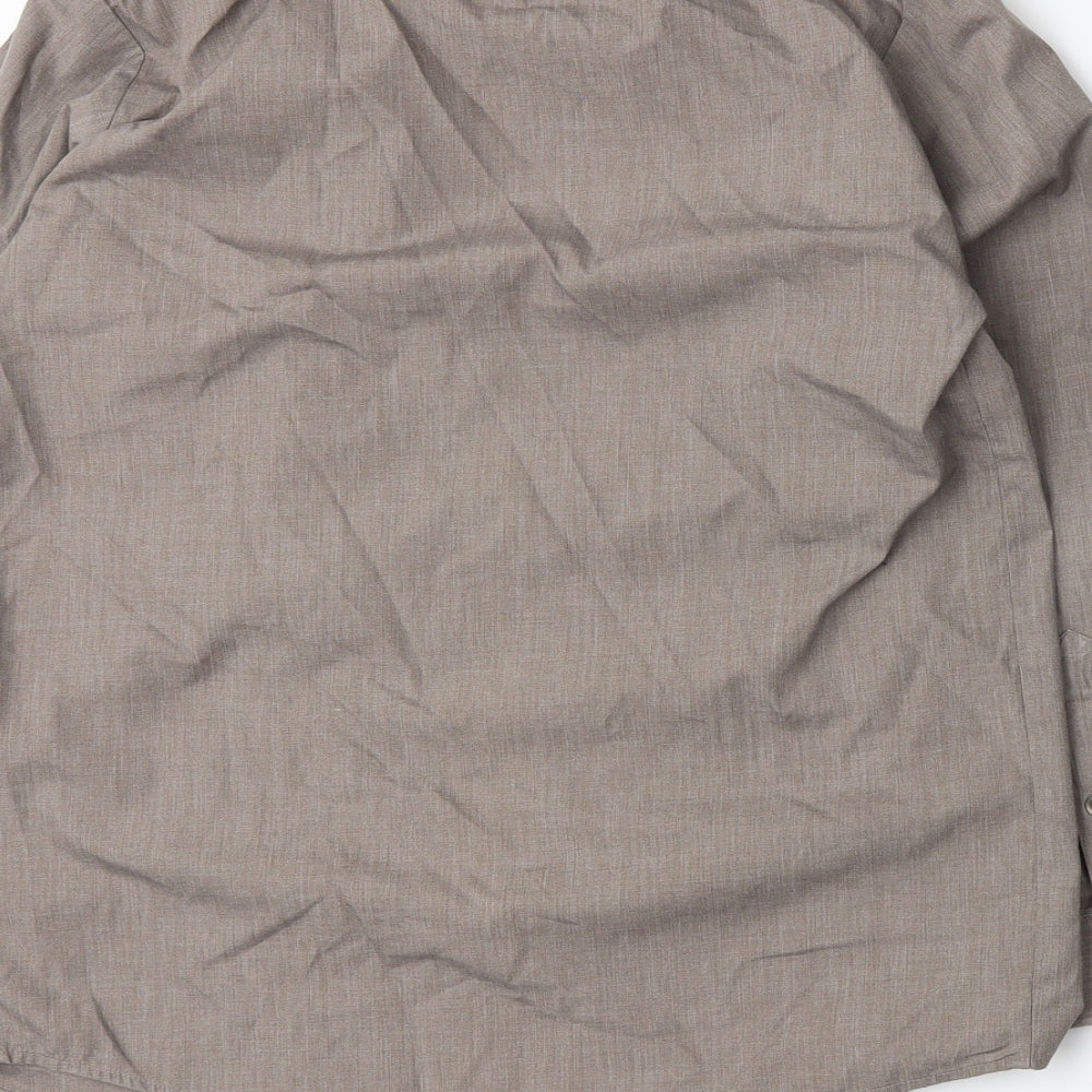 Brand and care label for Banner boys’ brown basic button-up, size L