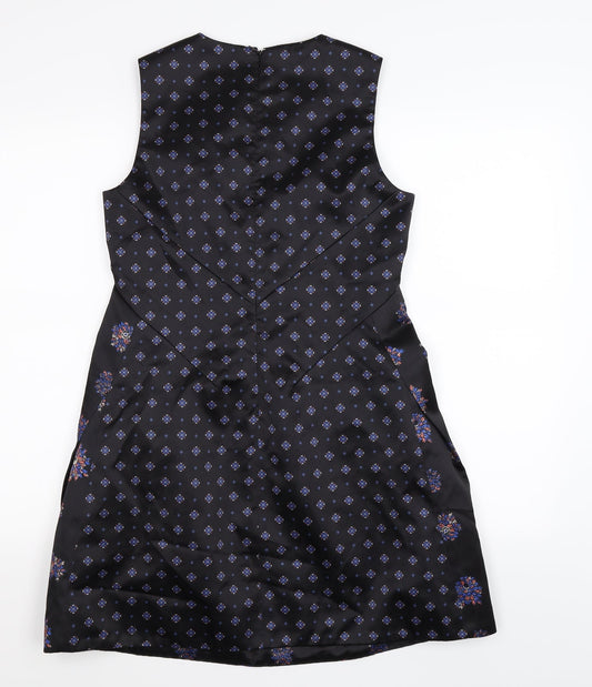 Preworn Womens Black Floral Satin Shift Size S