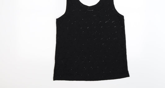 Jaqueline deYong Womens Black Floral Knit Basic Tank Size M