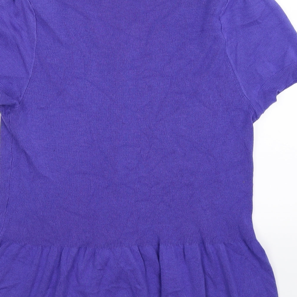 Brand and care label for Marks & Spencer women’s purple knit cardigan jumper, size UK 16