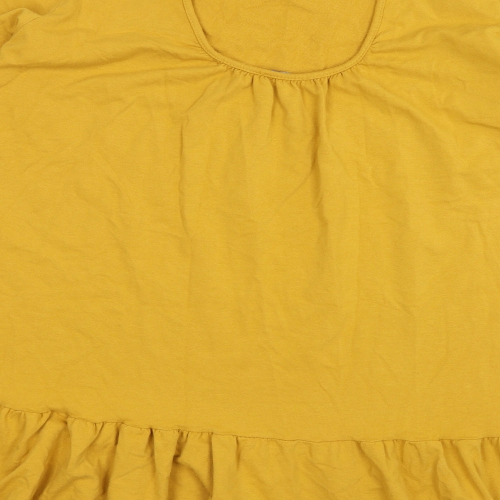 Brand and care label for Preworn women’s yellow knit jumper, size XL