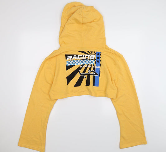 Illustrated People Womens Yellow Jersey Pullover Hoodie Size M - racing. cropped