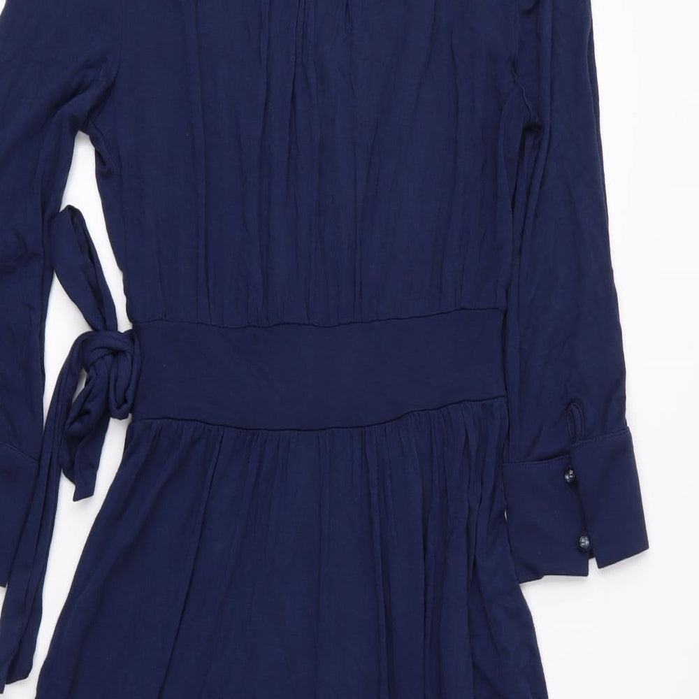 Brand and care label for Ella Moss women’s blue jersey fit & flare, size UK 4