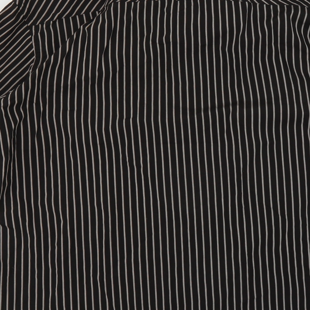 Brand and care label for Next men’s brown striped button-up, size L
