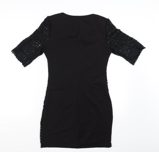 Bain De Nuit Womens Black Floral Bodycon Size 8