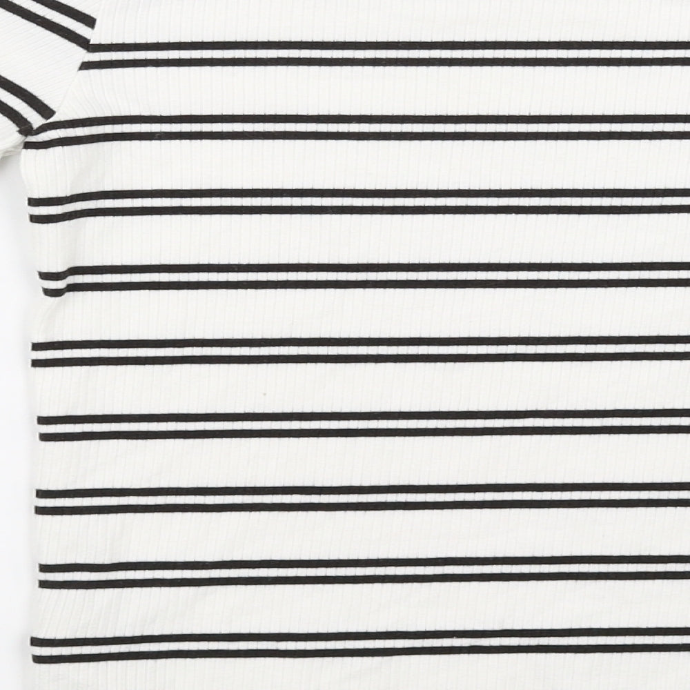 Brand and care label for Preworn women’s white striped jumper, size UK 6