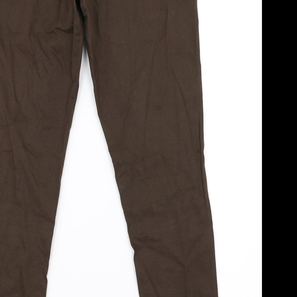 Brand and care label for Izabel London women’s brown trousers, size UK 32, in, 29-inch leg