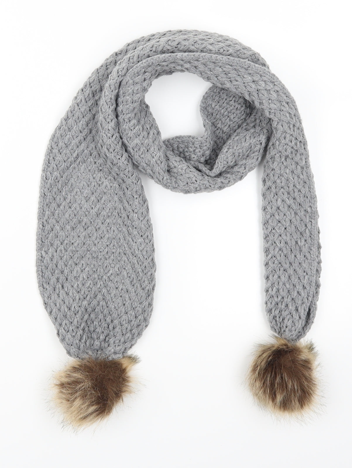 Preworn Womens Grey Scarf - Pom Pom