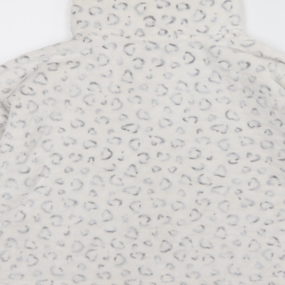Brand and care label for New Look women’s white animal print fleece pullover sweatshirt, size S