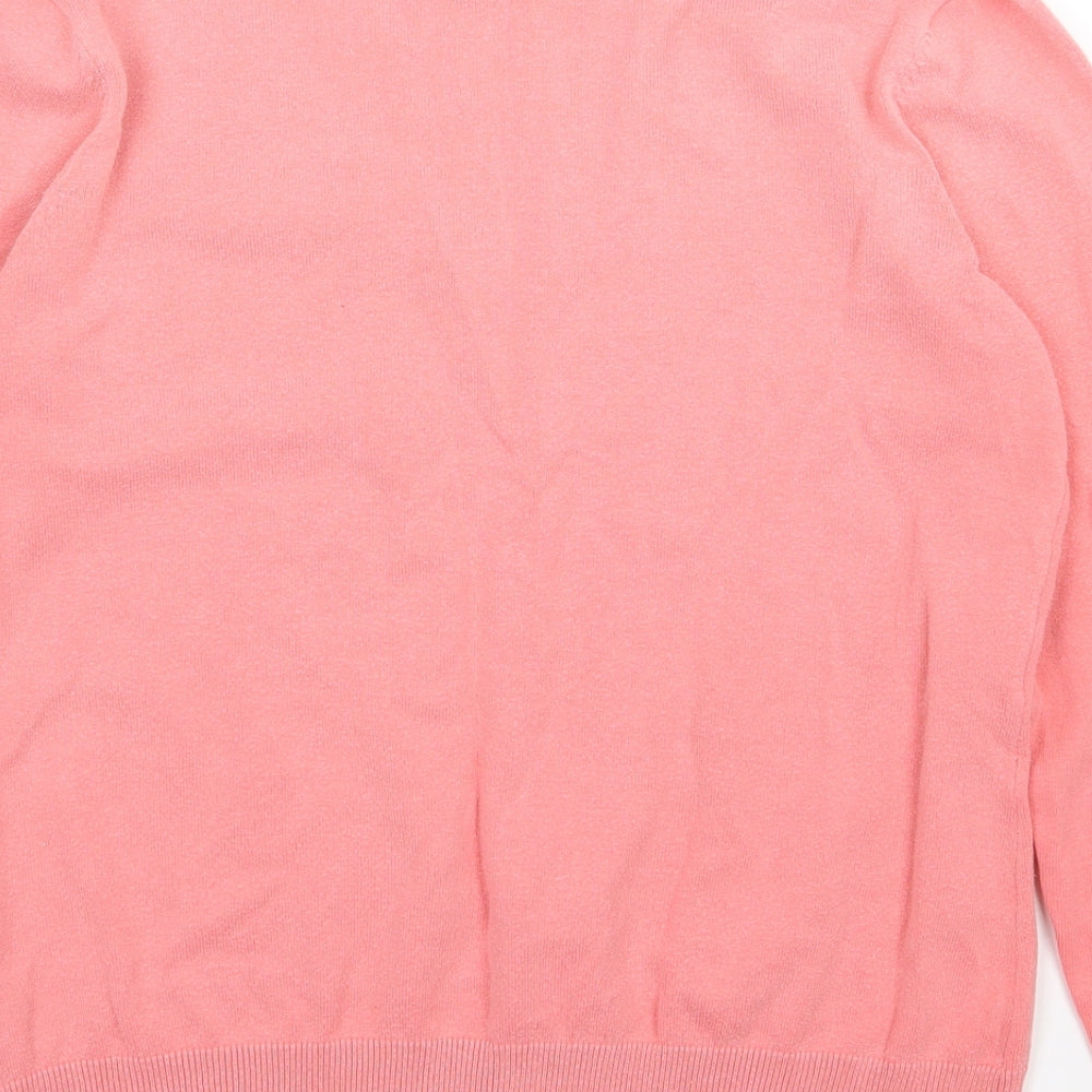 Brand and care label for H&M women’s pink knit jumper, size M