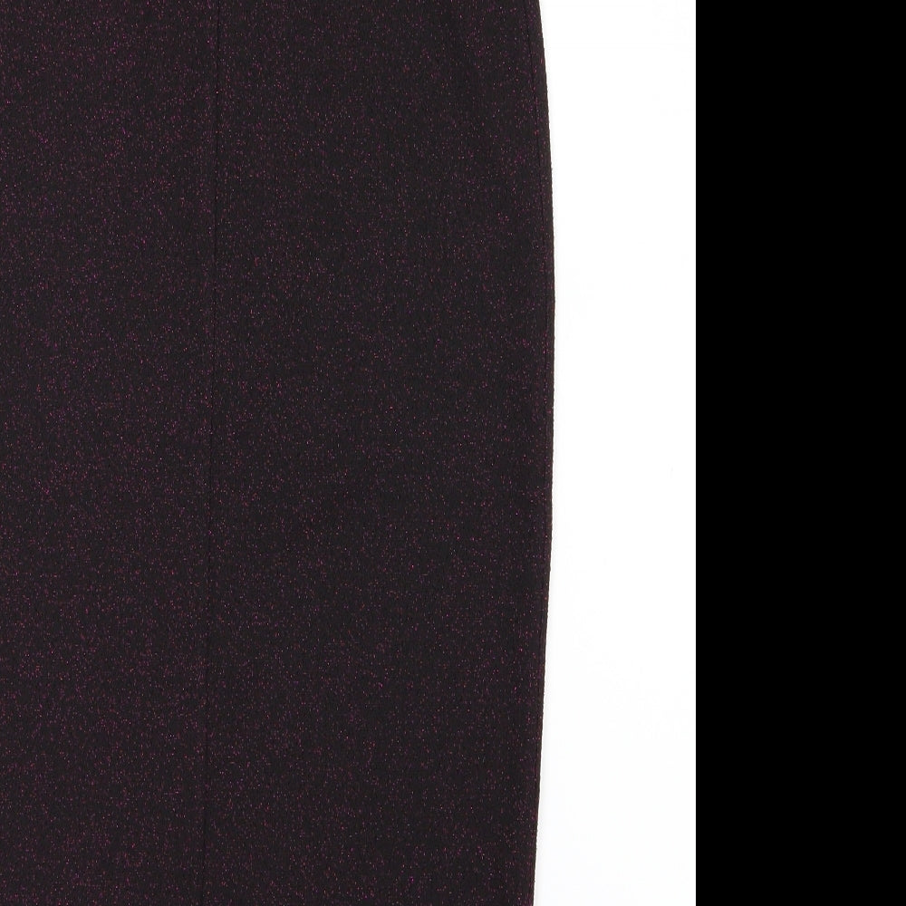 Brand and care label for Dorothy Perkins women’s purple straight & pencil skirt, size UK 6