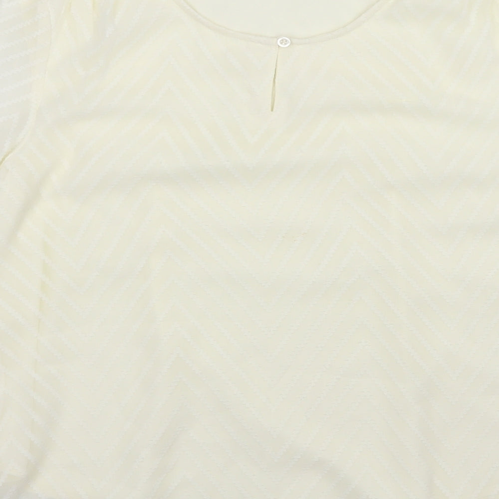Brand and care label for Damart women’s ivory striped chiffon basic blouse, size UK 12