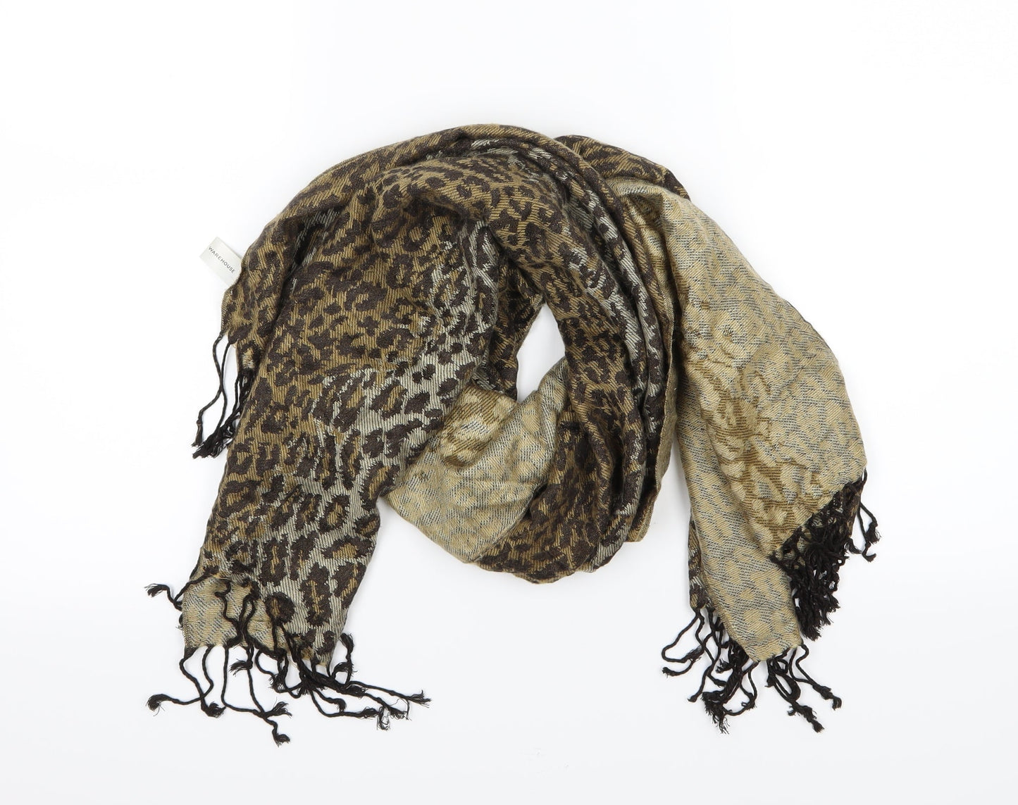Front view of Warehouse women’s brown animal print scarf