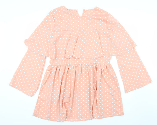 Lasula Womens Pink Polka Dot Rayon A-Line Size 14
