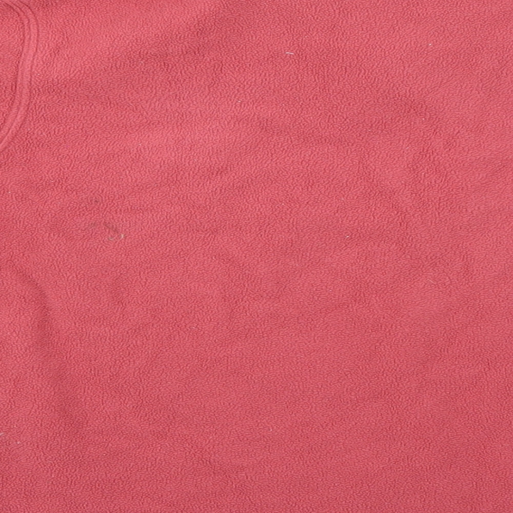 Brand and care label for women’s pink fleece pullover sweatshirt, size S