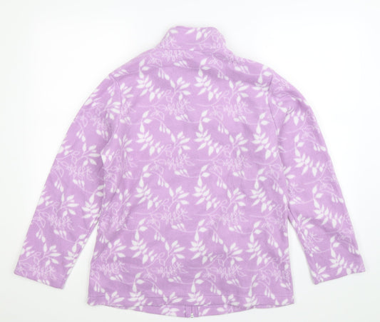Anne De Lancay Womens Purple Floral Fleece Jacket Size 12