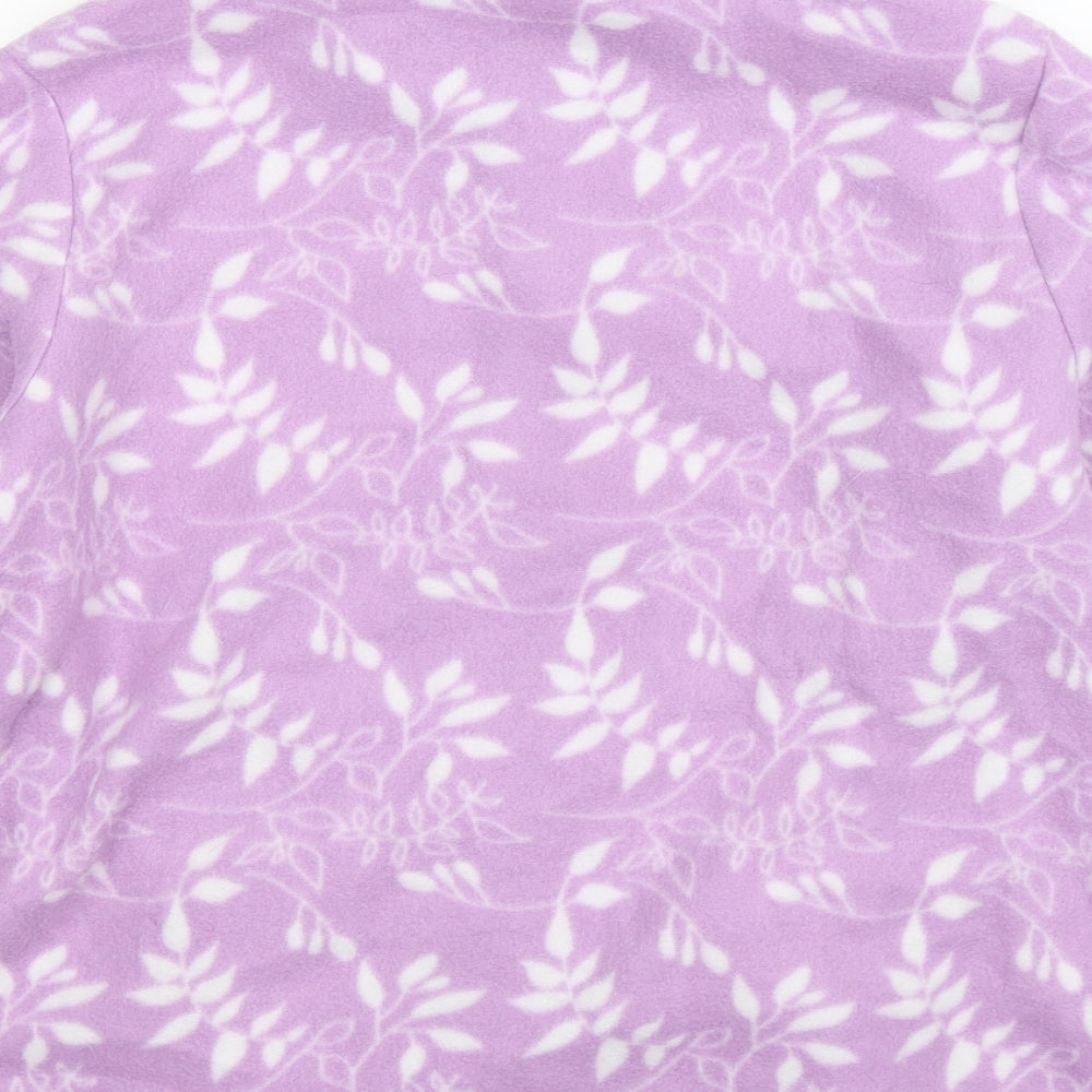 Brand and care label for Anne De Lancay women’s purple floral fleece jacket, size UK 12