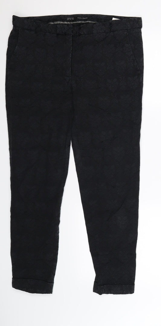 Zara Womens Black Floral Trousers Size L L26 in