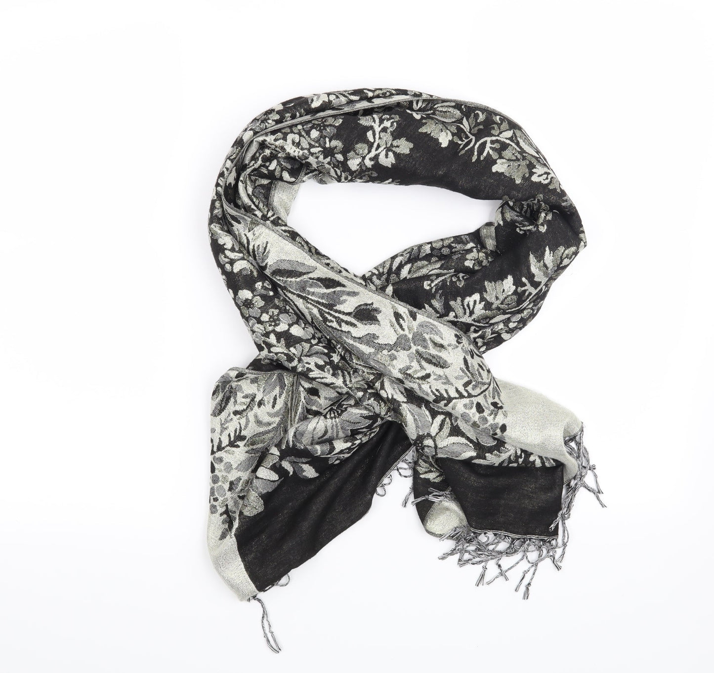 Preworn Womens Black Floral Scarf