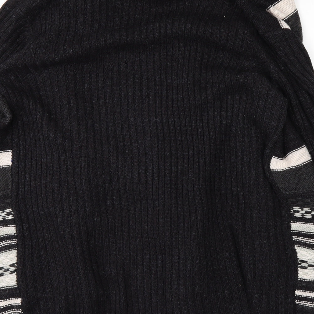 Brand and care label for Savior women’s black striped knit cardigan jumper, size UK 14