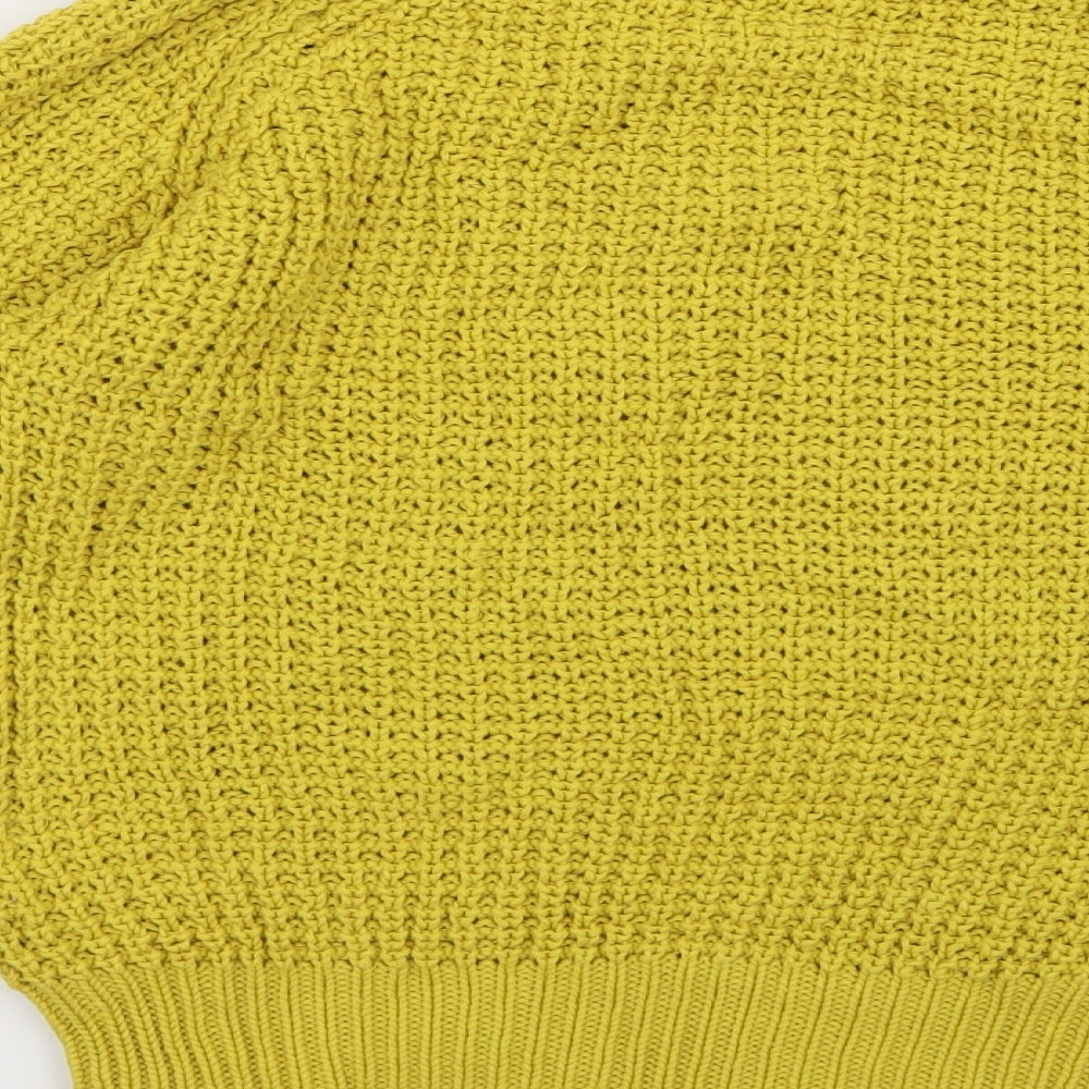 Brand and care label for Therapy women’s yellow knit jumper, size S