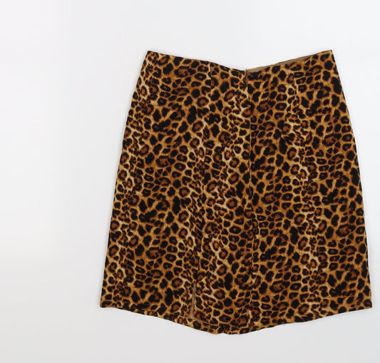 daisy strees Womens Brown Animal Print Pleated Skirt Size 6