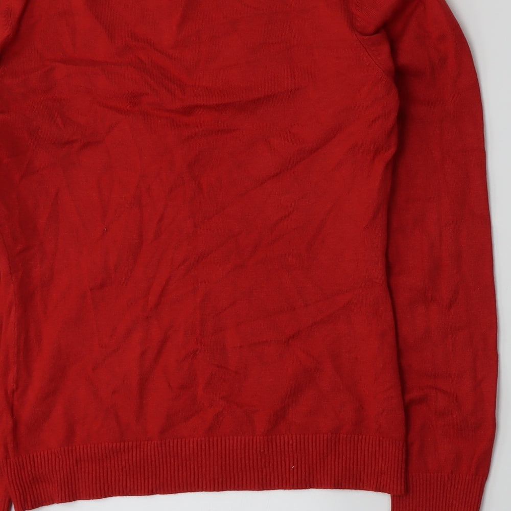 Brand and care label for Lust women’s red cardigan jumper, size L