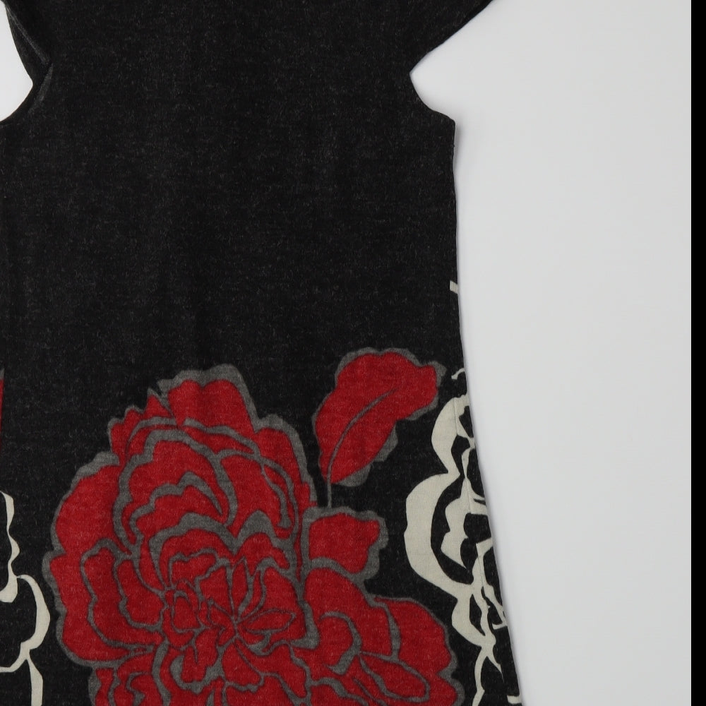Quiz Womens Grey Floral Jersey A-Line Size 10