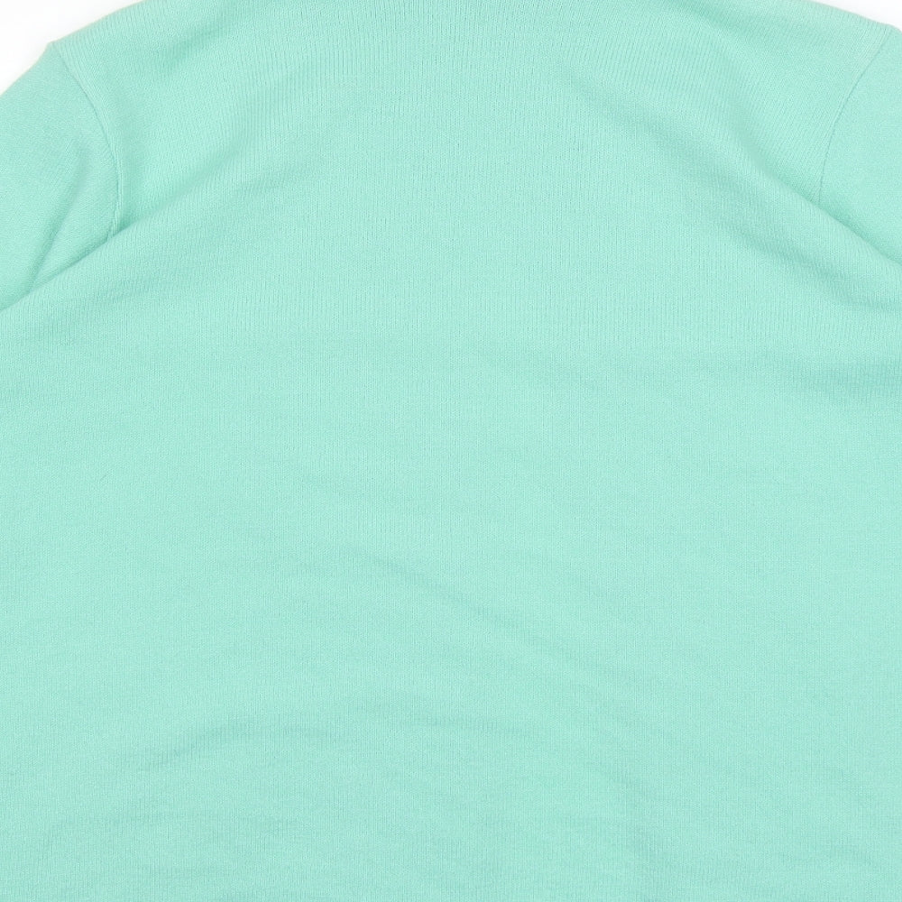 Brand and care label for Classics women’s green knit cardigan jumper, size M