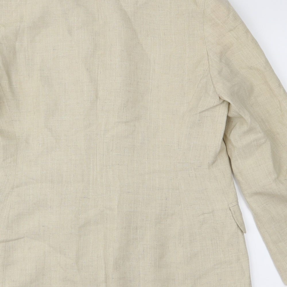 Brand and care label for Anne Brooks women’s beige jacket, size UK 10