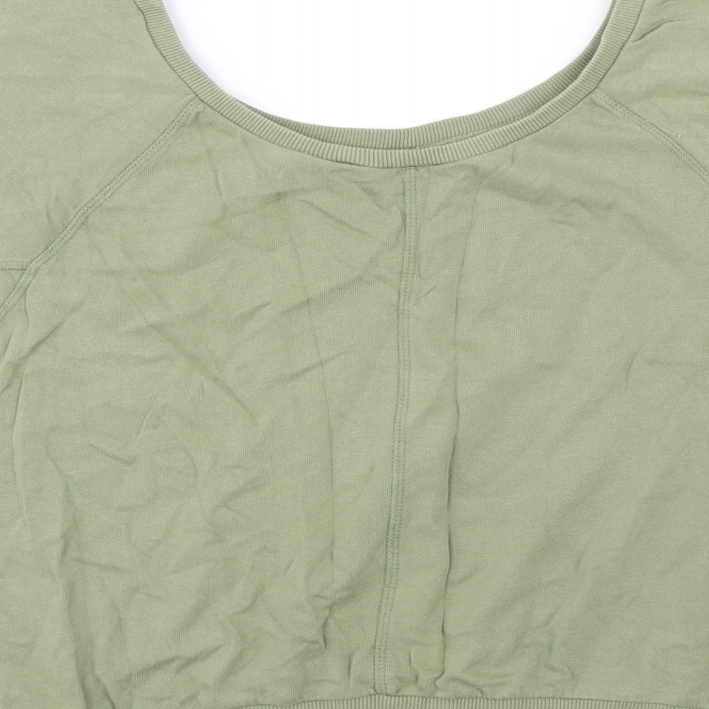 Brand and care label for Preworn women’s green pullover sweatshirt, size UK 10