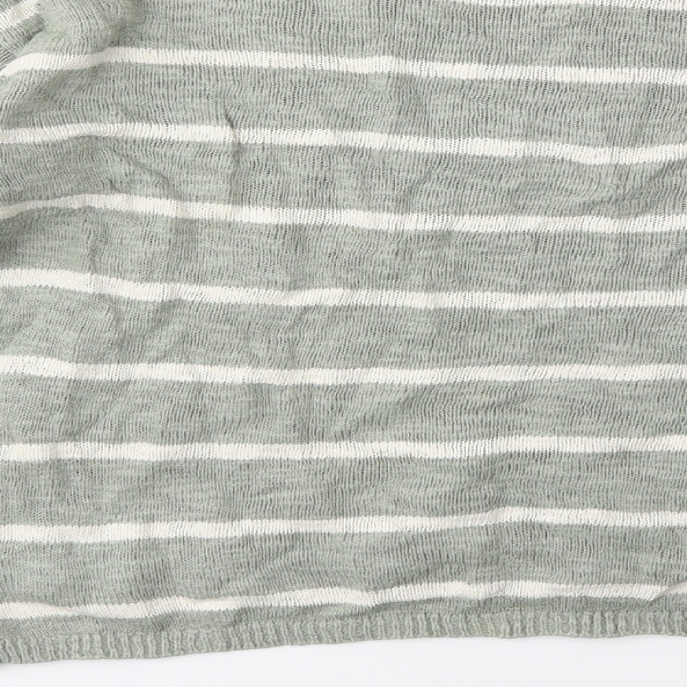 Brand and care label for H&M girls’ green striped knit jumper, size 11-12, years