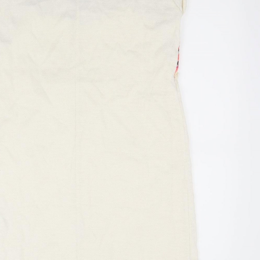 Brand and care label for Pull&Bear women’s beige t-shirt dress, size M