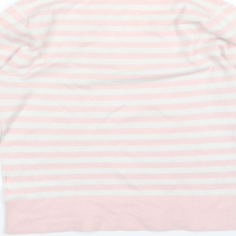 Brand and care label for Paolo Feretti women’s pink striped knit jumper, size M