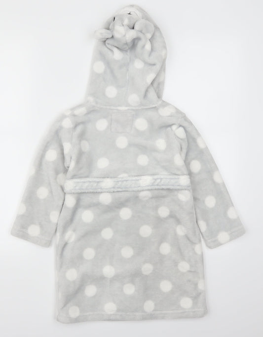 Dream Lounge Girls Grey Polka Dot Kimono Robe Size 3-4 Years - Bear Hood