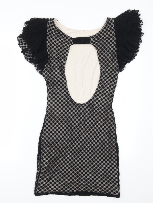 TFNC Womens Black Polka Dot Mini Size L - Open Back